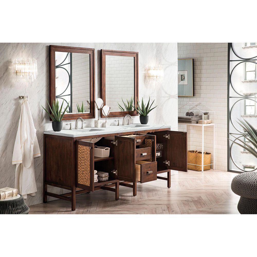 James Martin Vanities Addison 72&quot; Double Bathroom Vanity in Mid Century Acacia with 3 cm Ethereal Noctis Quartz Top and Rectangular Sinks, , large