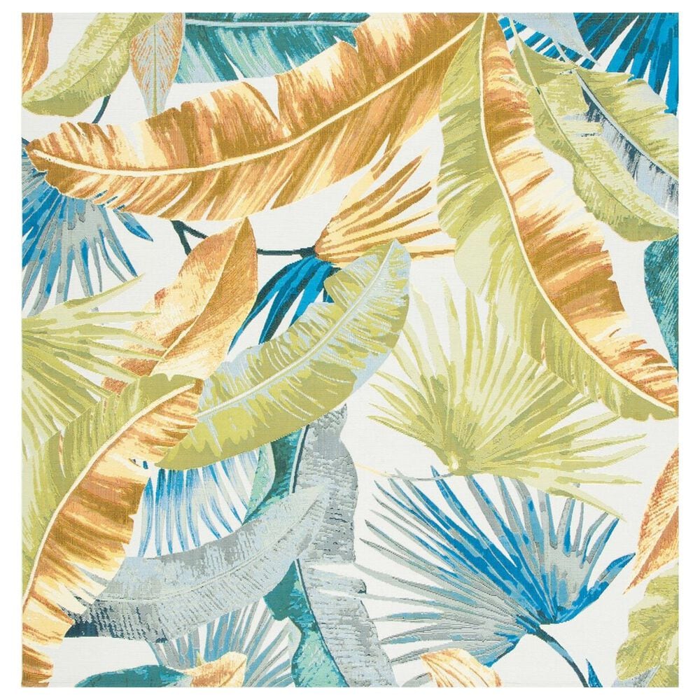 Safavieh Barbados Tropical Botanical 8" Square Gold and Green Indoor/Outdoor Area Rug, , large