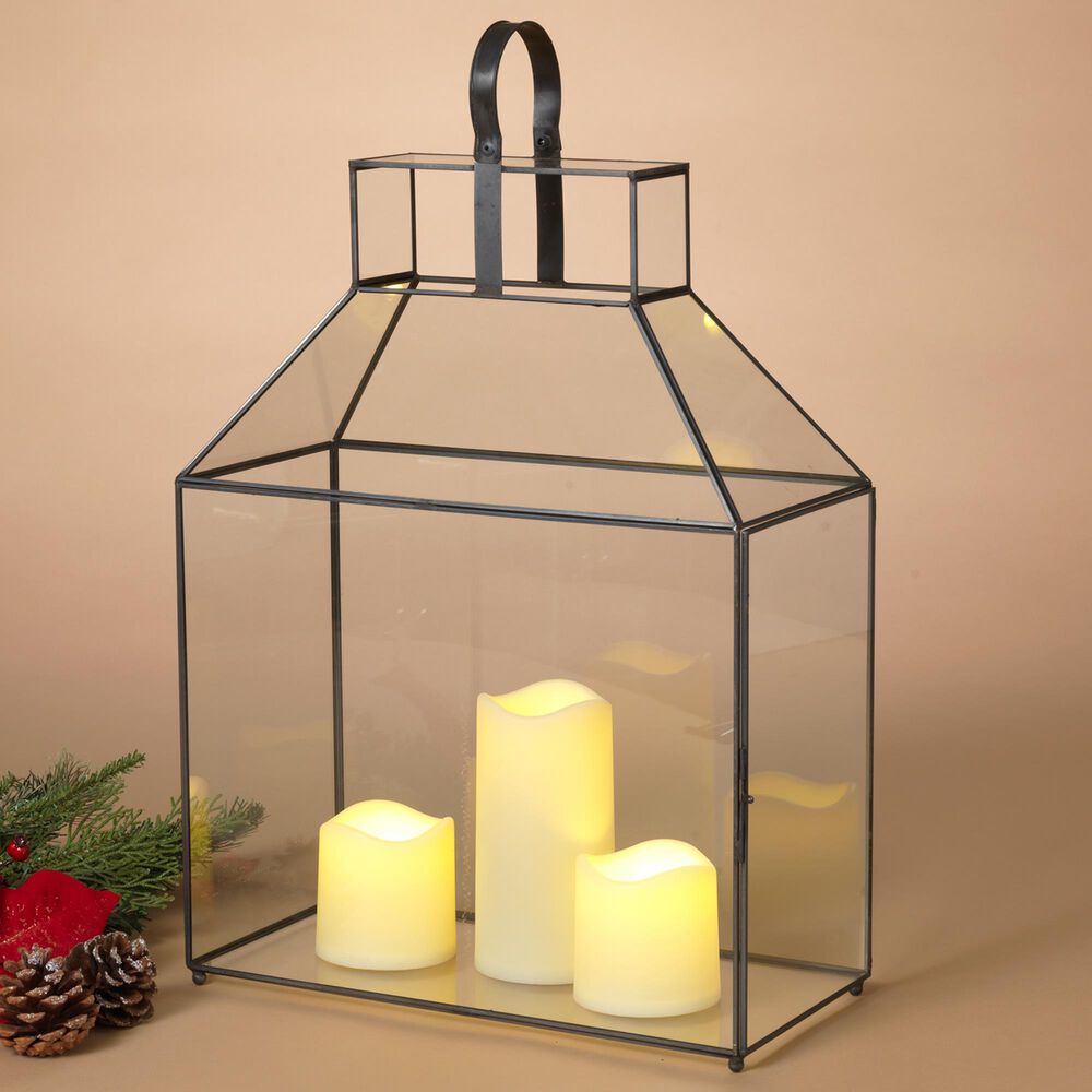 The Gerson Company Metal and Glass Holiday Lantern in Black, , large