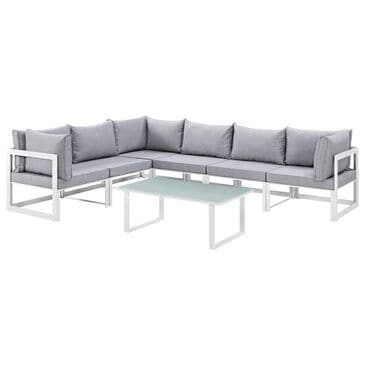 Modway Fortuna 7-Piece Outdoor Patio Sectional Set in White and Gray, , large