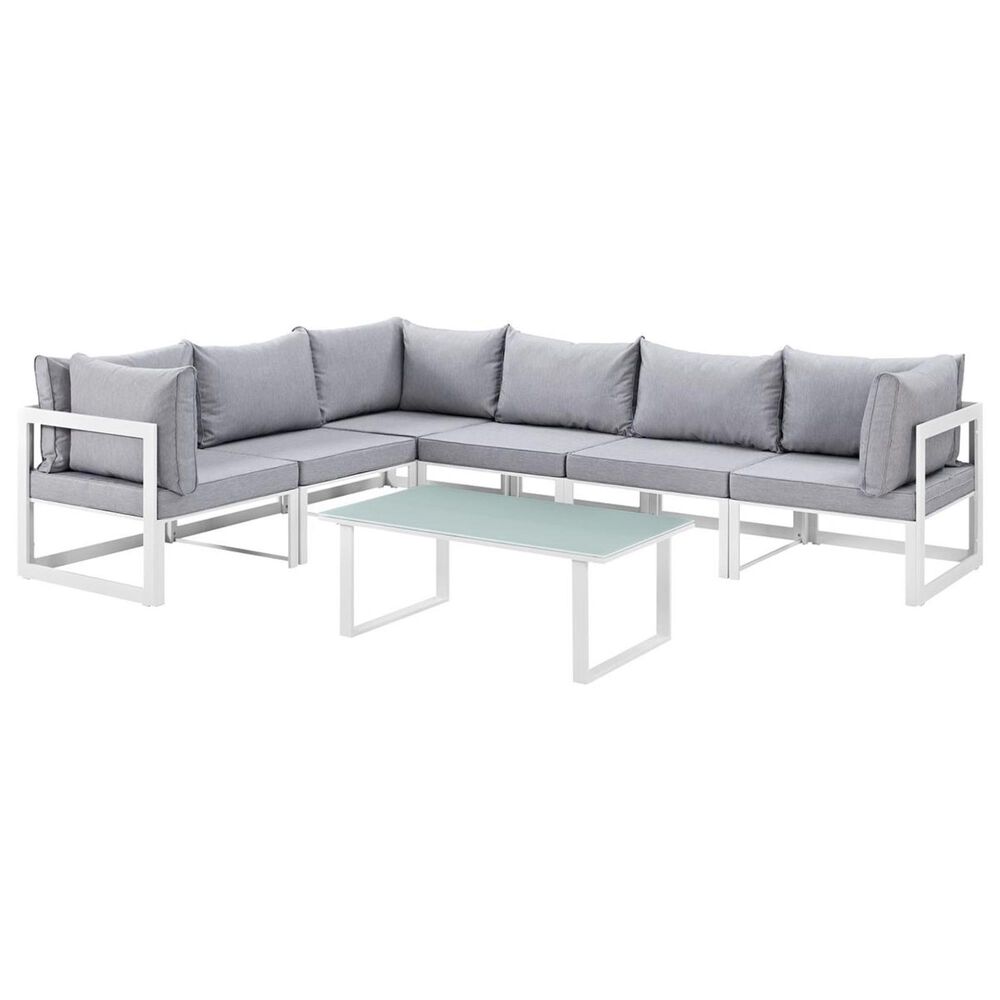 Modway Fortuna 7-Piece Outdoor Patio Sectional Set in White and Gray, , large