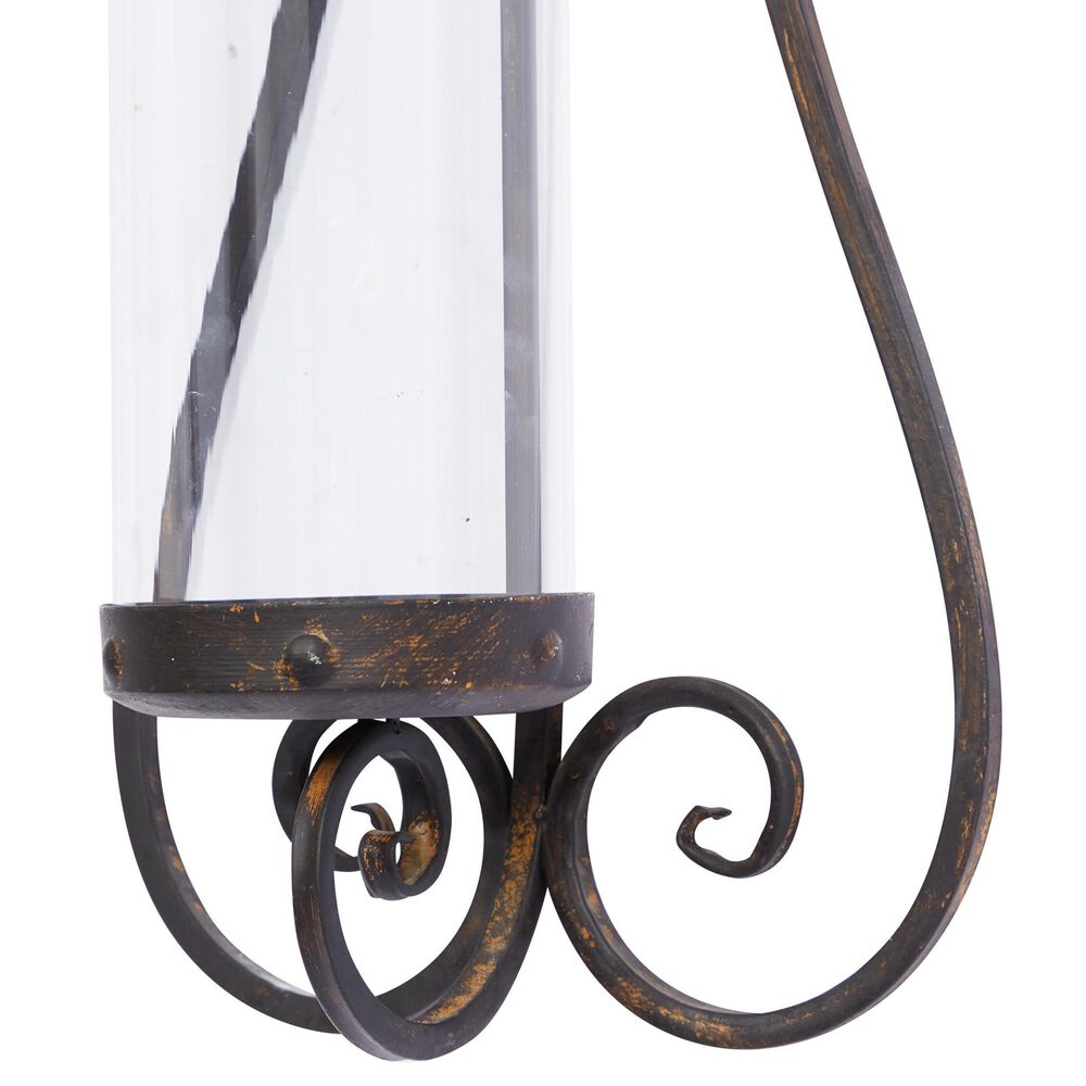 Maple and Jade 31&quot; Single Fleur De Lis Indoor/Outdoor Wall Mount Candle Holder in Weathered Black, Copper and Clear, , large