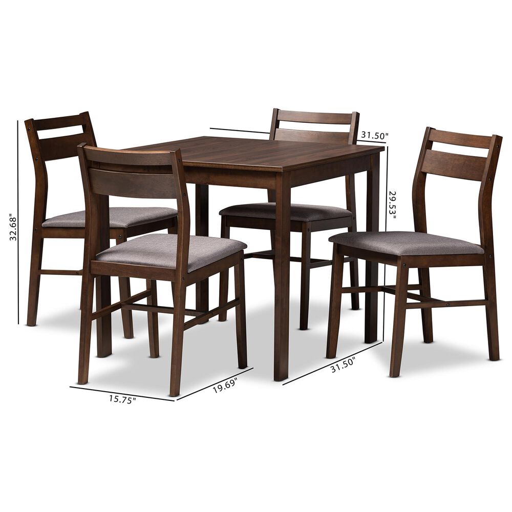Baxton Studio Lovy 5-Piece Square Dining Set with Gray Fabric in Dark Walnut, , large