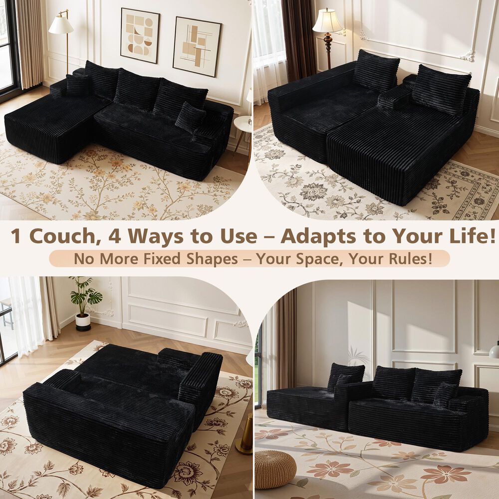 HOMLUX 2-Piece L-Shaped Sectional with Left Facing Chaise in Black, , large