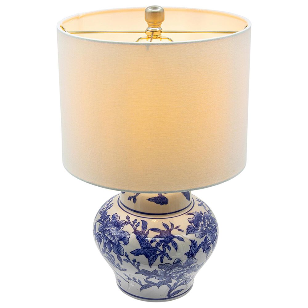 A&amp;B Home Floral Vase Table Lamp in Blue and White, , large
