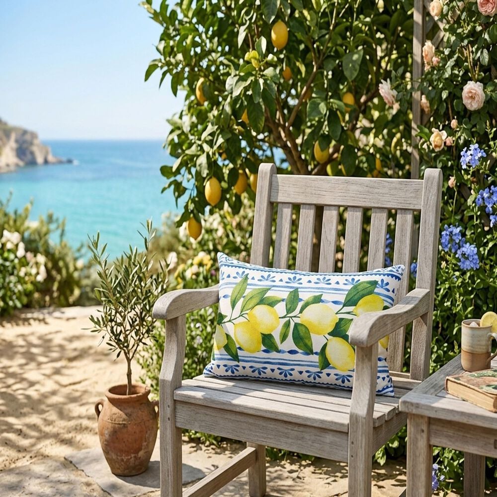 Hearth and Haven 14" x 24" Outdoor Summer Fresh Lemon New Lumbar Pillow in Multicolor, , large