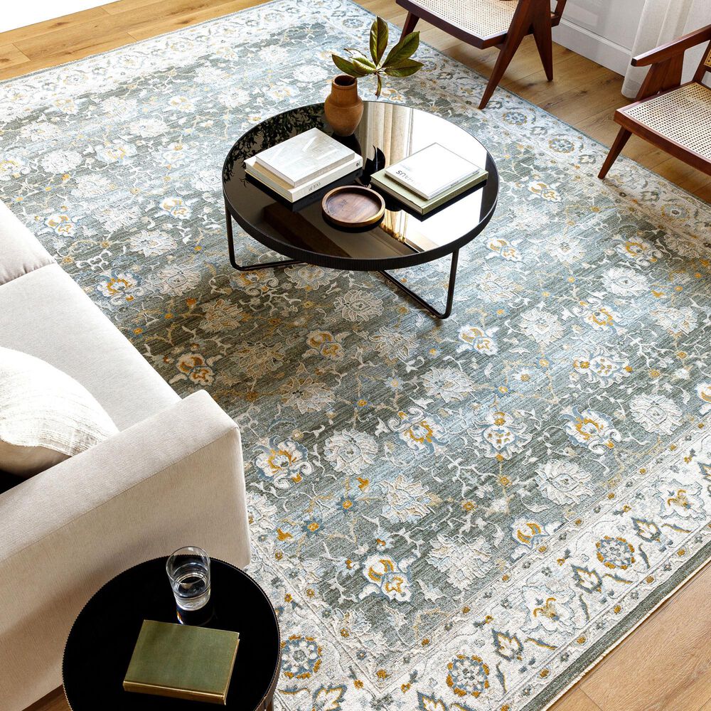 Surya Dresden Gray, White, Medium Gray, Mustard, Light Slate and Denim 7'10" x 10'2" Area Rug, , large