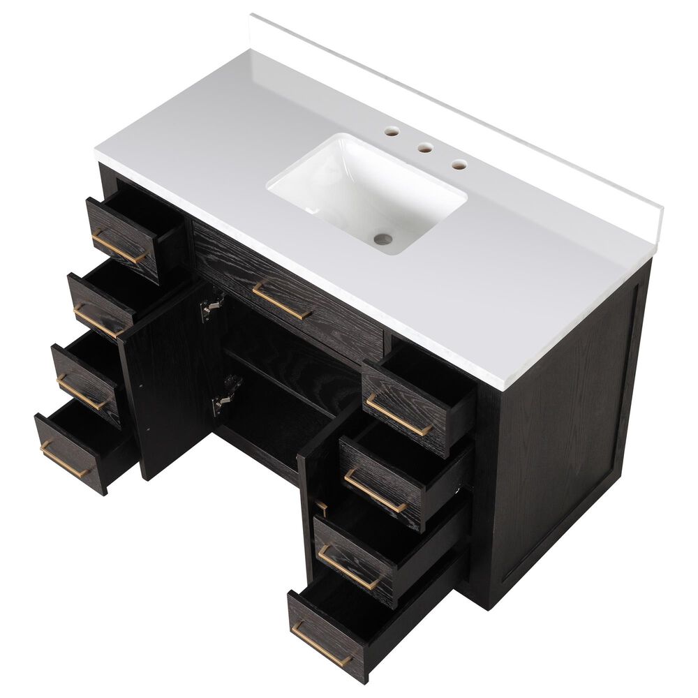 Lexora Home Abbey 48&quot; Single Bathroom Vanity in Black Oak with 2 cm White Quartz Top and Rectangular Sink, , large