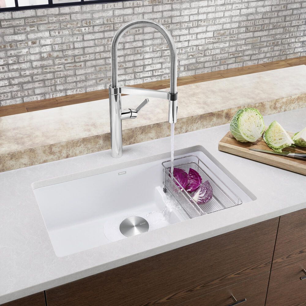 Blanco Precis 29&quot; Cascade Super Single Kitchen Sink with Colander in White, , large