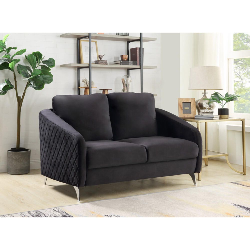 HOMLUX 55" Stationary Modern Loveseat with Diamond Stitching in Black Velvet, , large