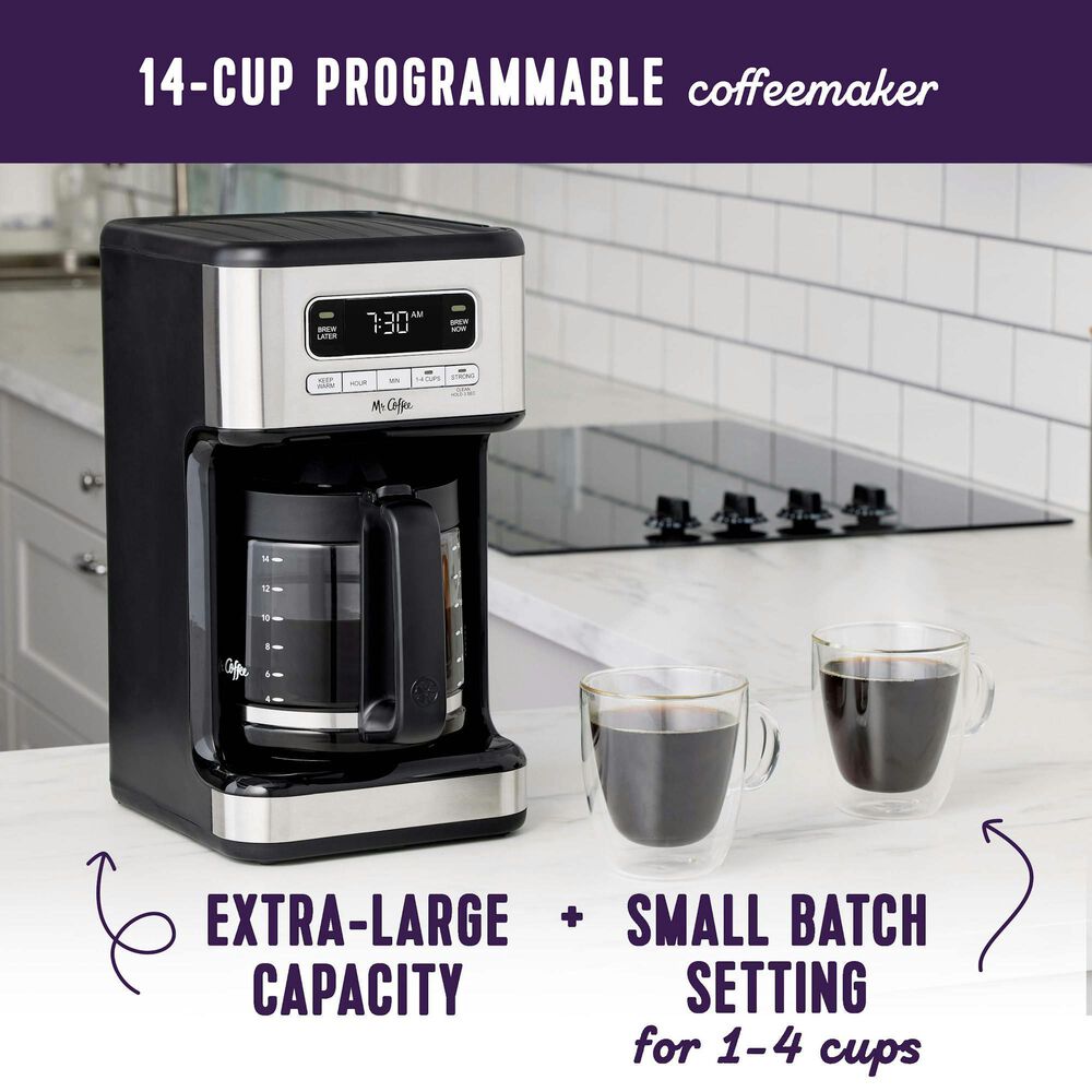 Mr. Coffee 14-Cup Programmable Coffee Maker in Black and Stainless Steel, , large