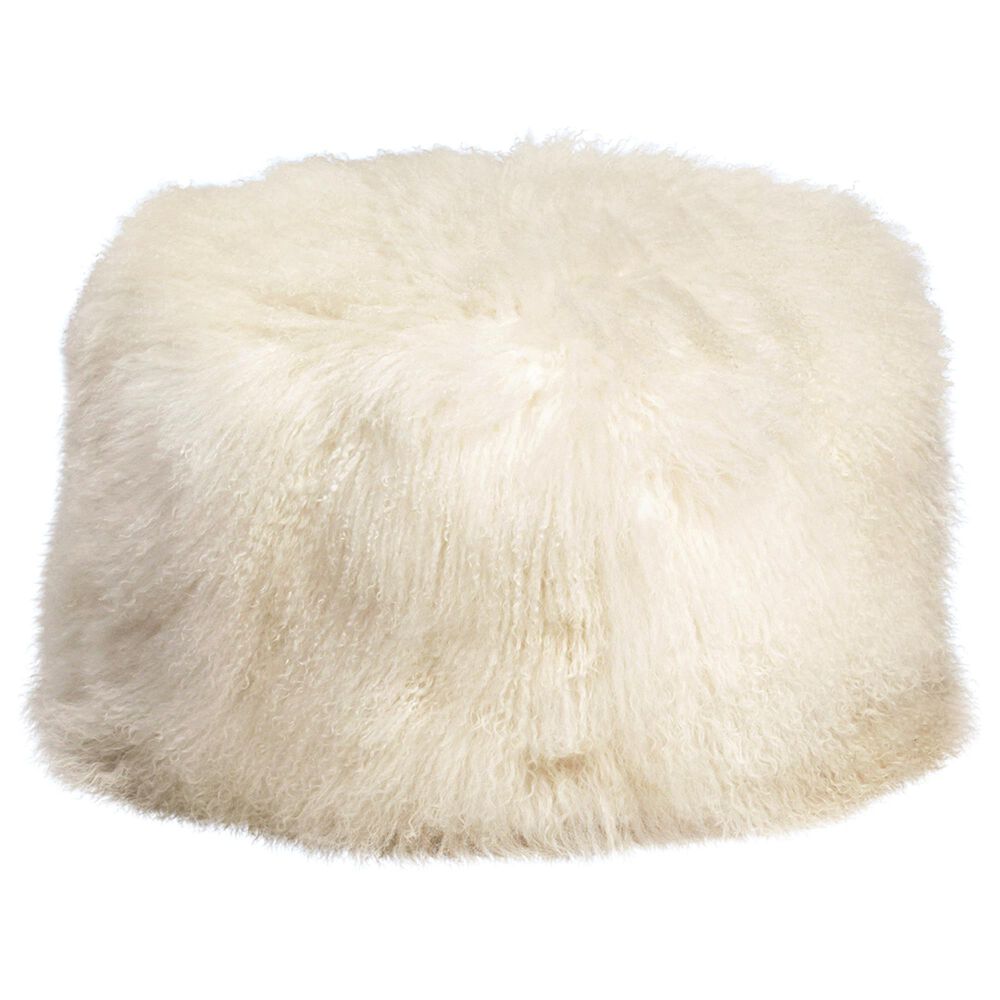 Blue Sun Designs Mohair Pouf in White Fur, , large