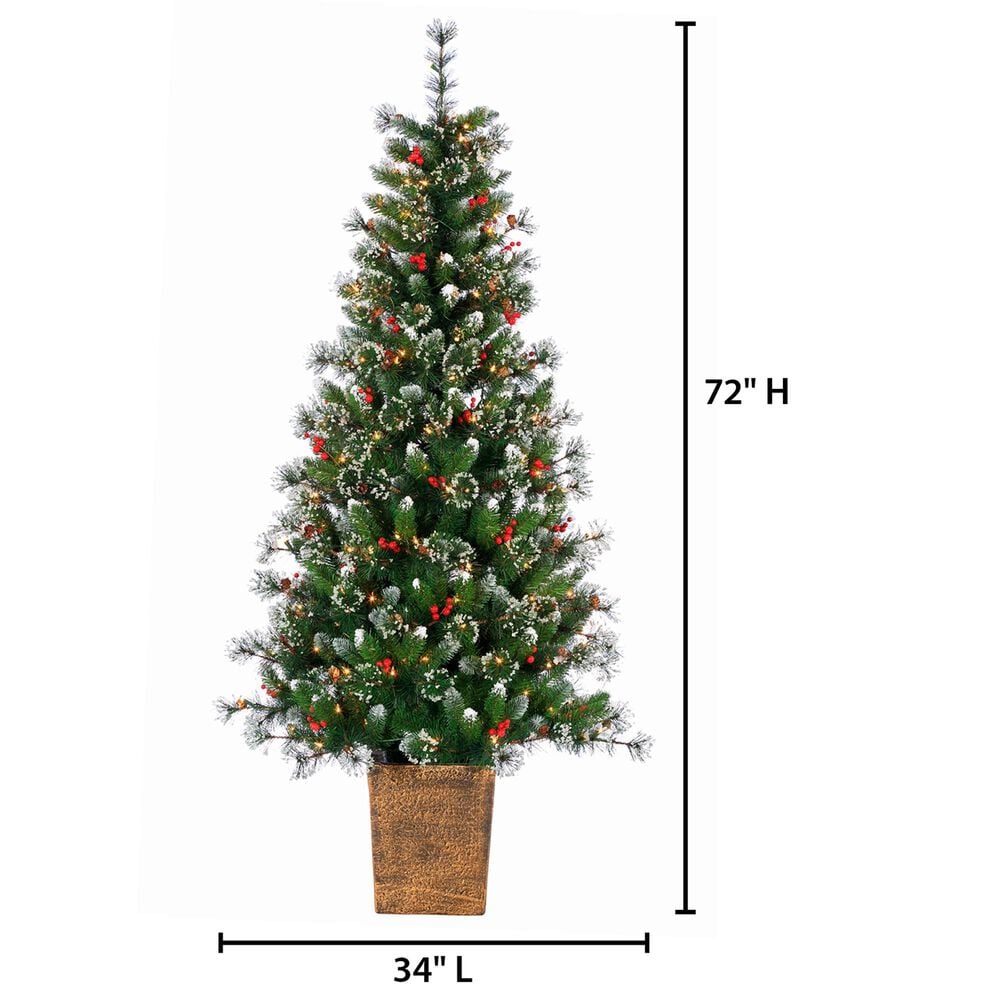 The Gerson Company 6&#39; Potted Pre-Lit Hard Needle Glazier Pine with White Lights in Green, , large