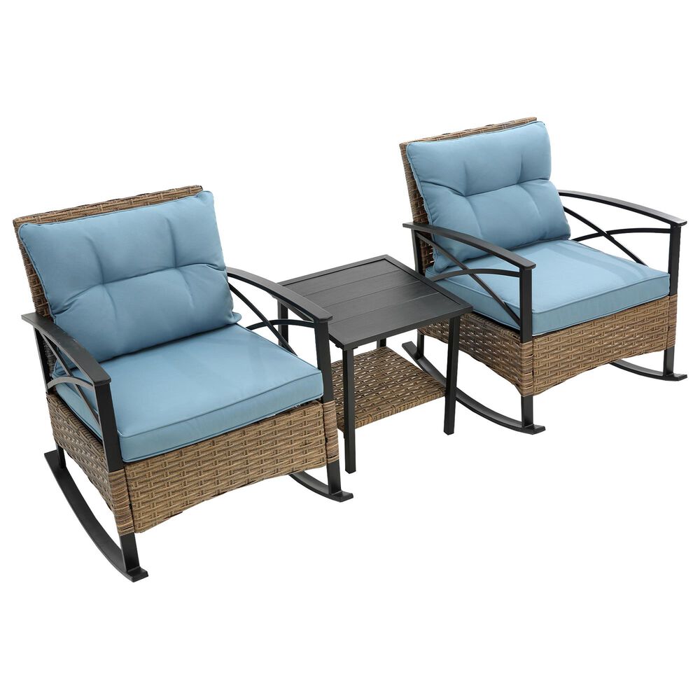 Hearth and Haven 3-Piece Outdoor Rocking Chair Set with Side Table in Blue, , large