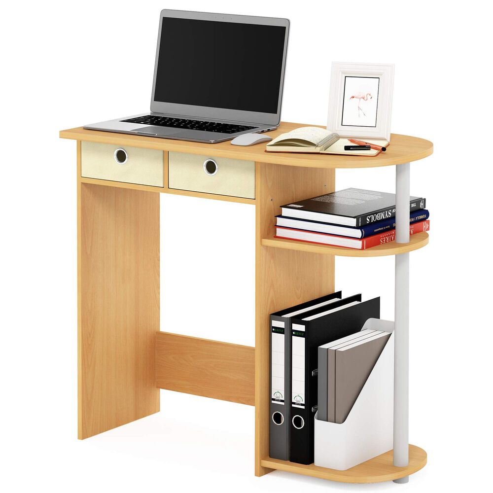HOMLUX 32" Computer Desk with Two Drawers in Beech and White, , large