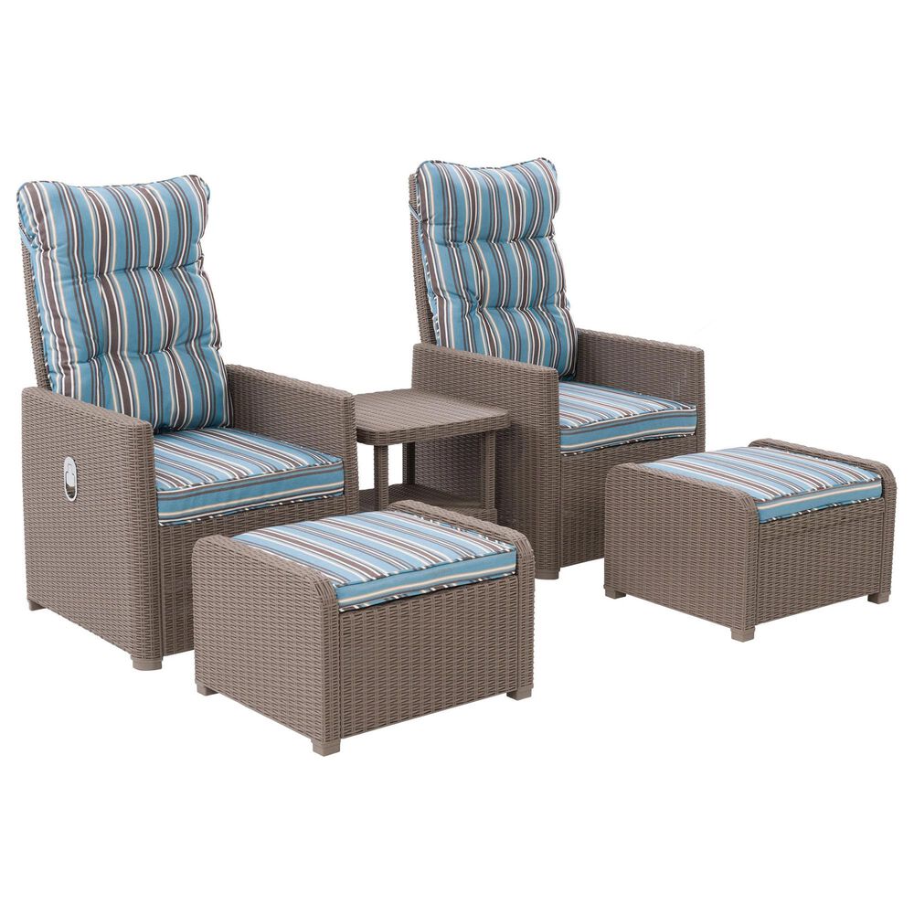 CorLiving Lake Front 5-Piece Patio Chat Set in Beige/Blue, , large