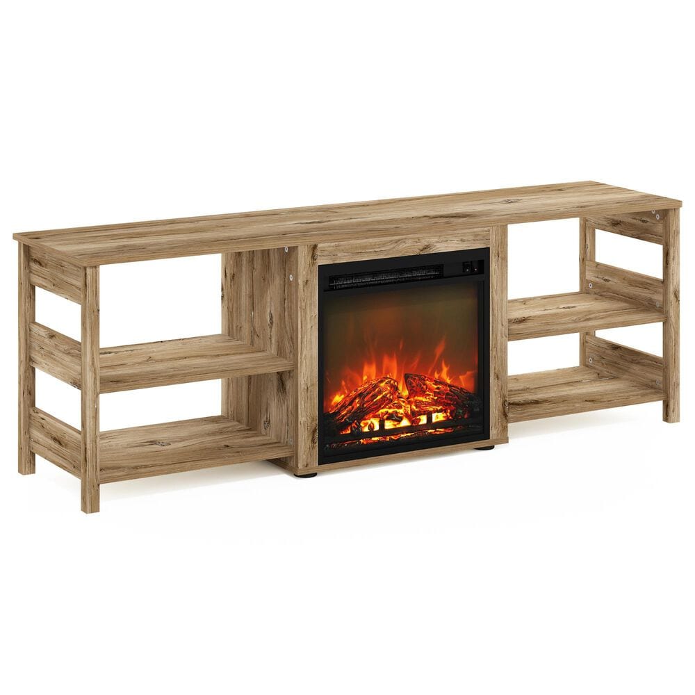 Noviland 63" Fireplace TV Stand with Storage Shelves in Flagstaff Oak, , large