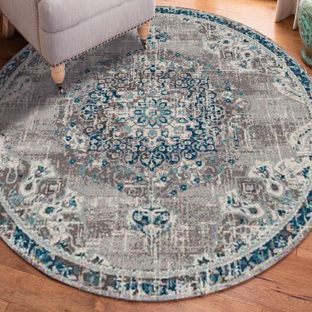 Amer Rugs Montana 7&#39;6&quot; Round Teal Area Rug, , large