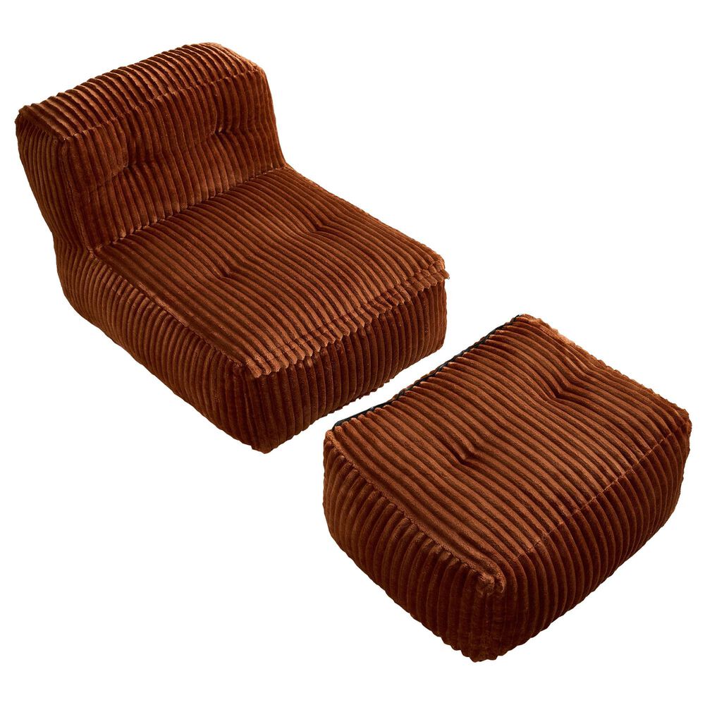HOMLUX 2-Piece Bean Bag Chair and Ottoman in Brown, , large
