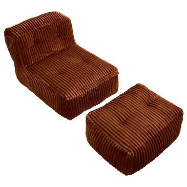 HOMLUX 2-Piece Bean Bag Chair and Ottoman in Brown, , large