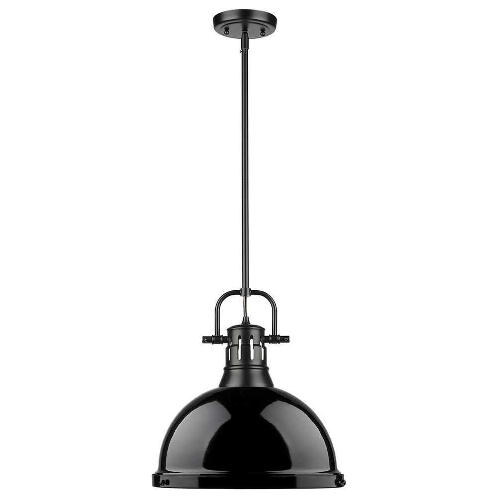 Golden Lighting Duncan 1-Light Pendant with Rod and Black Shade in Matte Black, , large