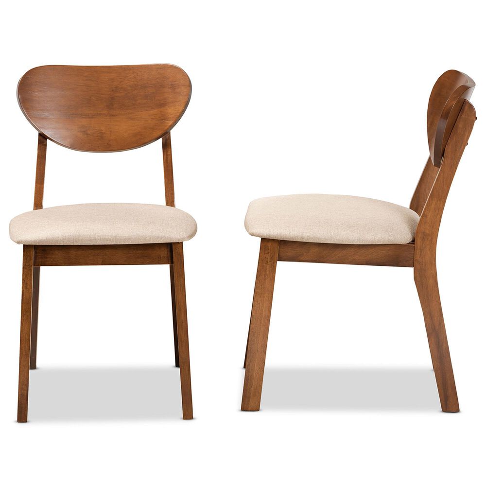 Baxton Studio Damara Side Chair with Sand Cushion in Walnut Brown (Set of 2), , large