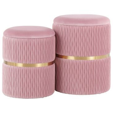 Lumisource Cinch Nesting Storage Ottomans in Pink Velvet (Set of 2), , large