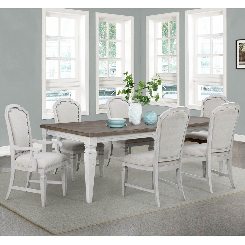 AVALON Avalon 7-Piece Rectangular Dining Set in Distressed White and Antique Bronze, , large