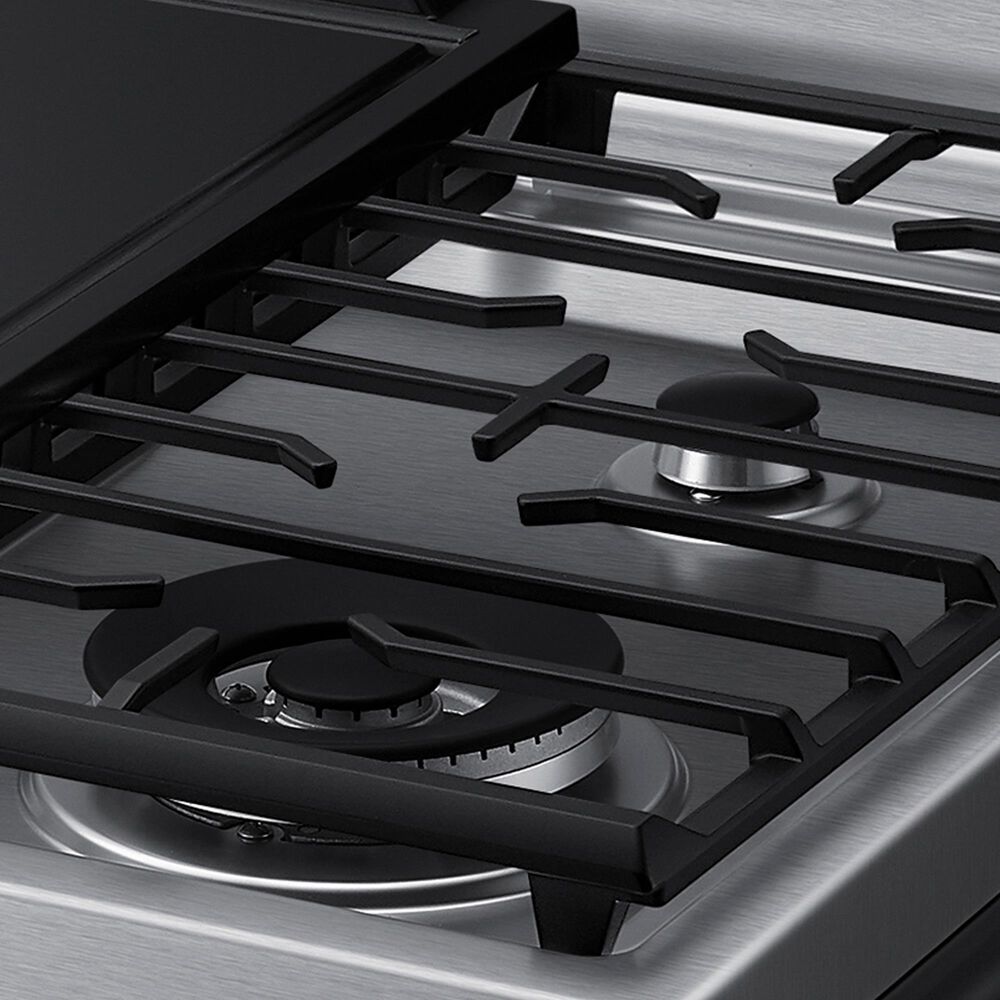 Samsung 2-Piece Kitchen Package with 6 Cu. Ft. Freestanding Gas Range and 2.1 Cu. Ft. Bespoke Fingerprint Resistant Over-the-Range Microwave in Stainless Steel, , large