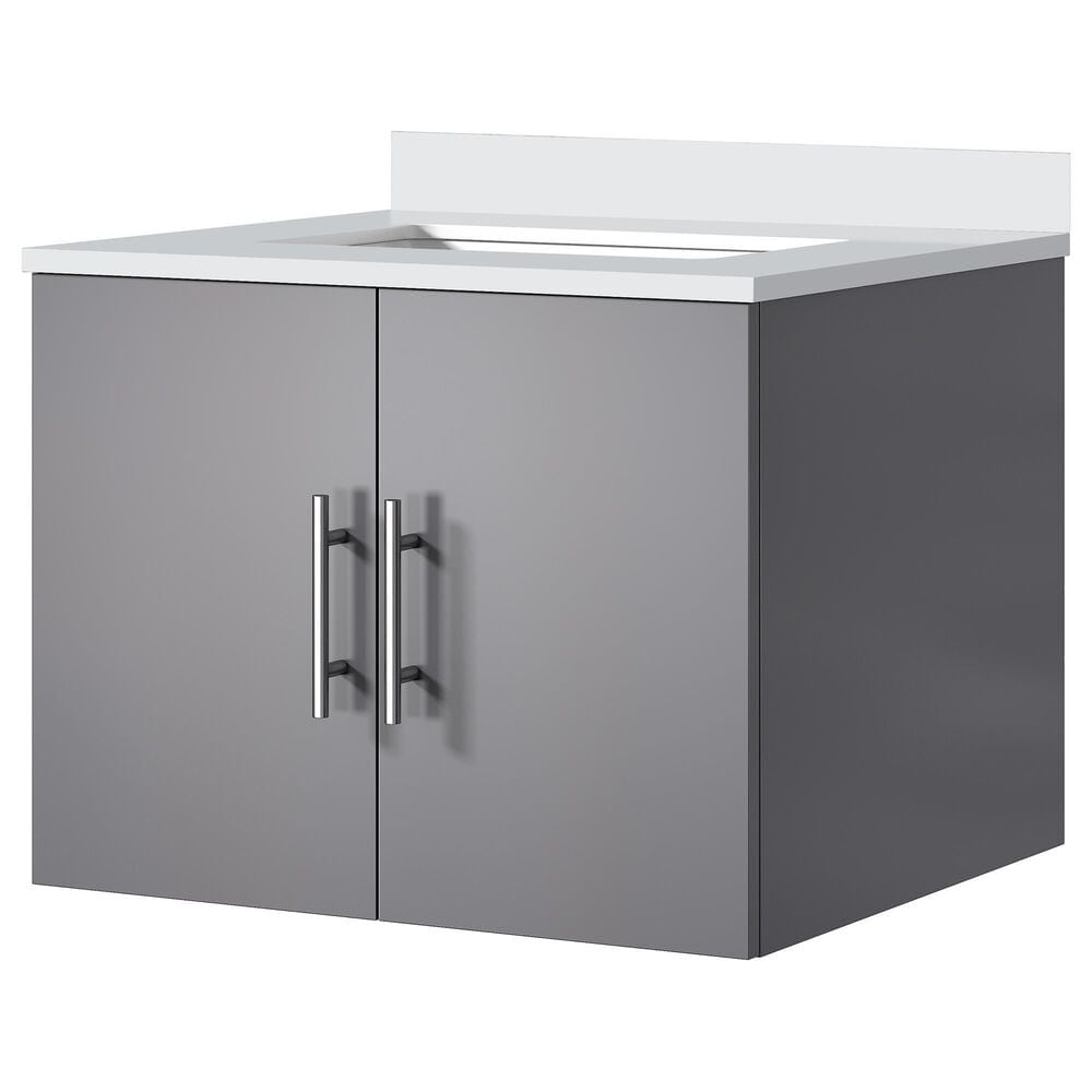 Lexora Home Geneva 24" Single Bathroom Vanity in Dark Grey with 2 cm White Cultured Marble Top and Rectangular Sink, , large