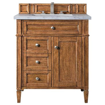 James Martin Vanities Brittany 30" Single Bathroom Vanity in Saddle Brown with 3 cm Eternal Jasmine Pearl Quartz Top and Rectangular Sink, , large