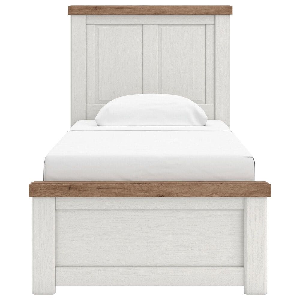 Ashley Rustic Twin Panel Bed in White and Brown, , large