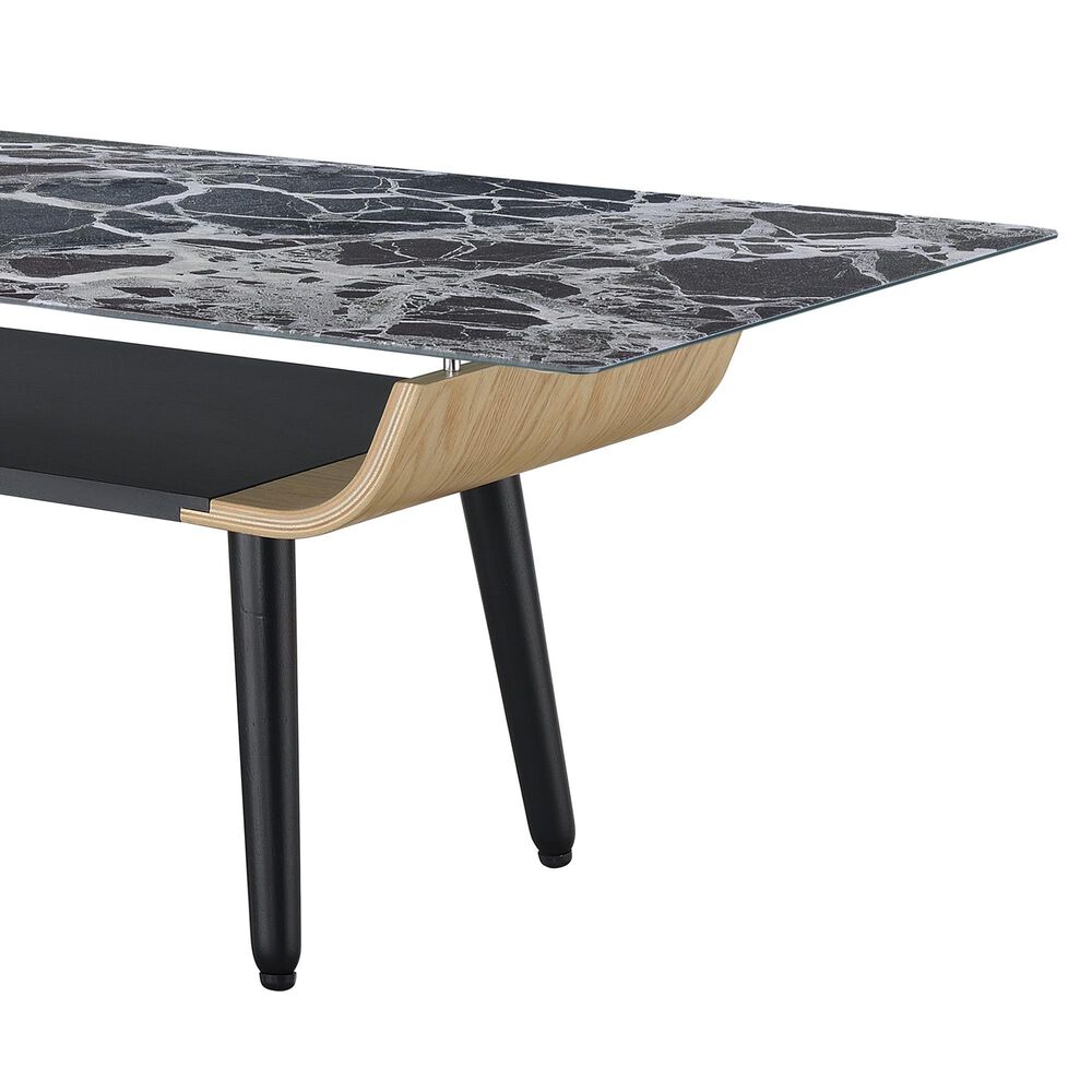 HOMLUX 47" Coffee Table with Marble Glass Top in Black, , large