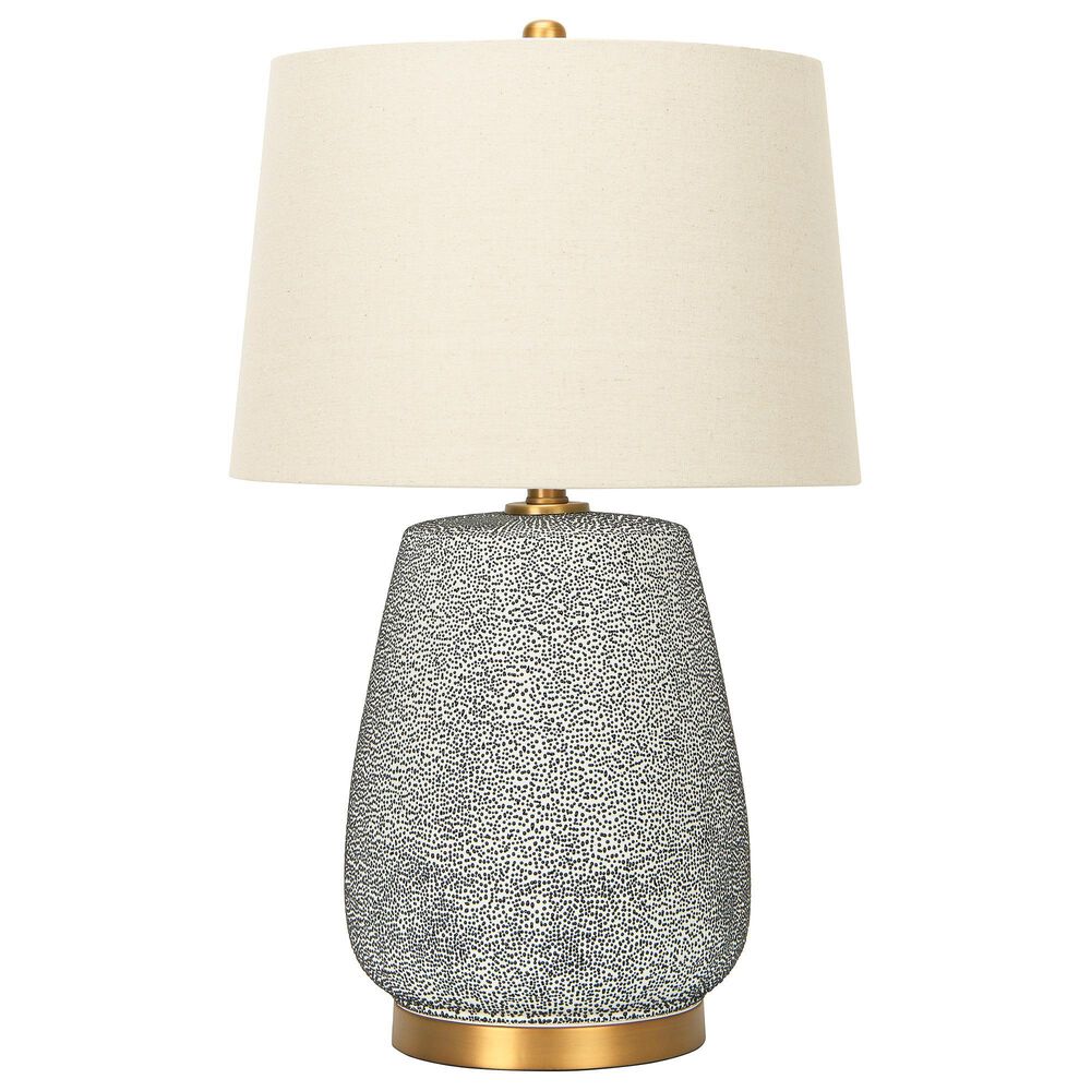 Creative Coop Oslo Textured Stoneware Table Lamp in Blue and Gold, , large