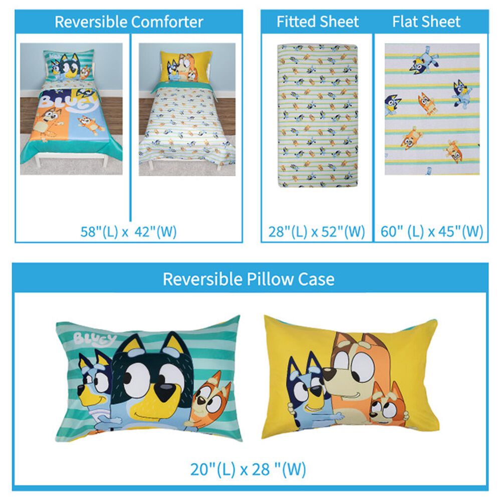 Nojo Baby and Kids Bluey 4-Piece Toddler Bed Set in Blue, Aqua, Yellow and Peach, , large