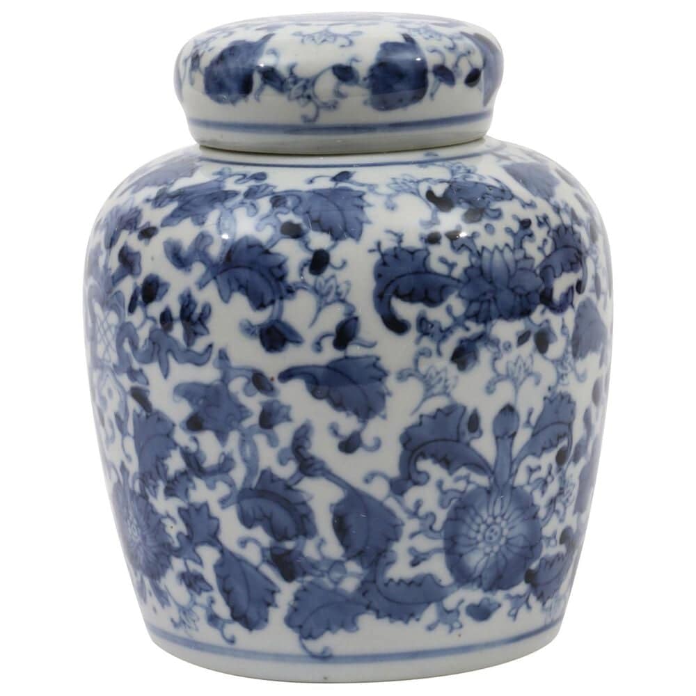Creative Coop Decorative Small Ceramic Ginger Jar with Lid in Blue and White, , large
