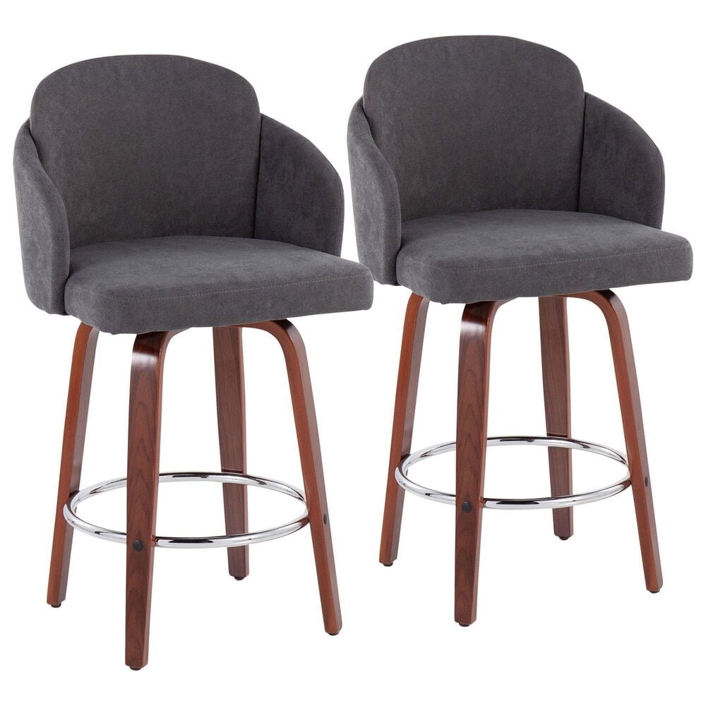 LumiSource Dahlia Swivel Counter Stool with Grey Upholstery in Walnut and Chrome (Set of 2), , large