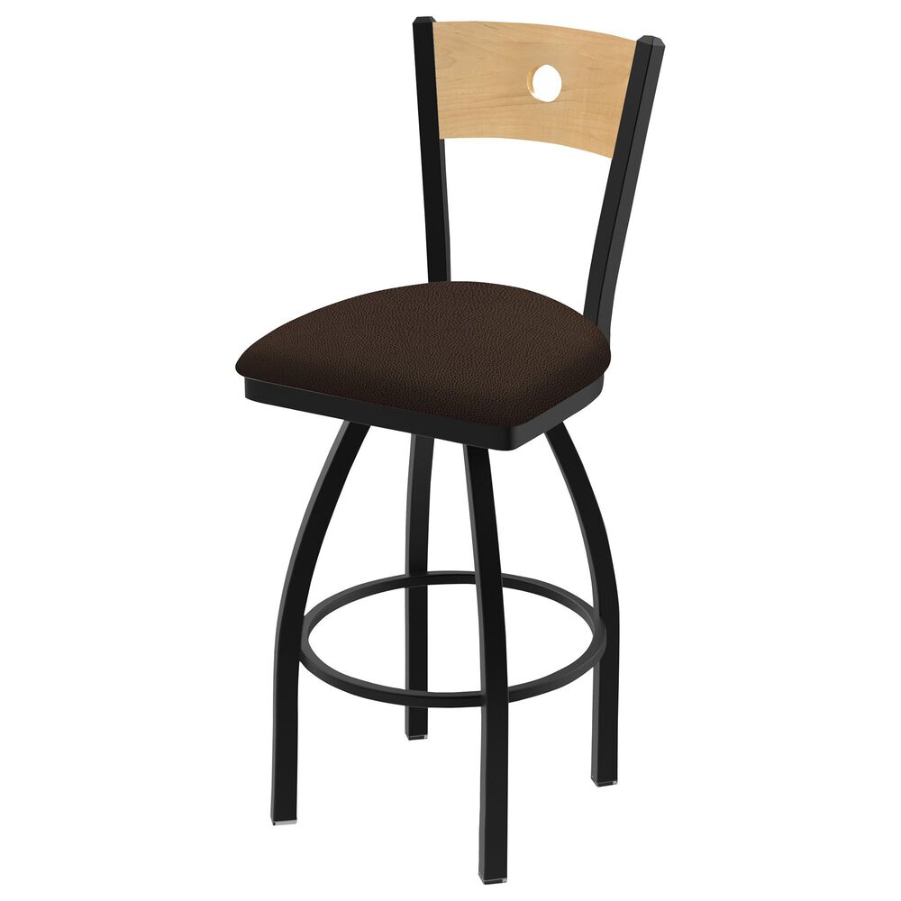 Holland Bar Stool Voltaire 36" Swivel Counter Stool with Rein Coffee Seat and Natural Maple Back in Black Wrinkle, , large