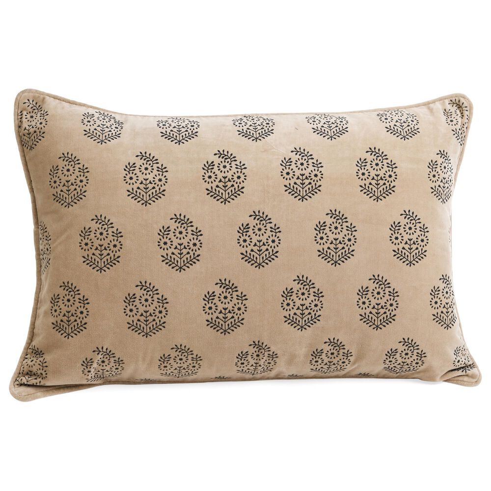 16" x 24" Lumbar Throw Pillow in Beige and Dark Green, , large