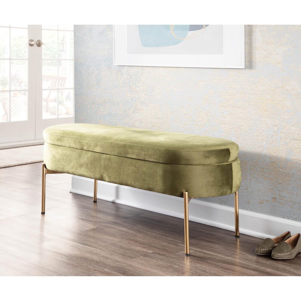 Lumisource Chloe Storage Bench in Green/Gold, , large