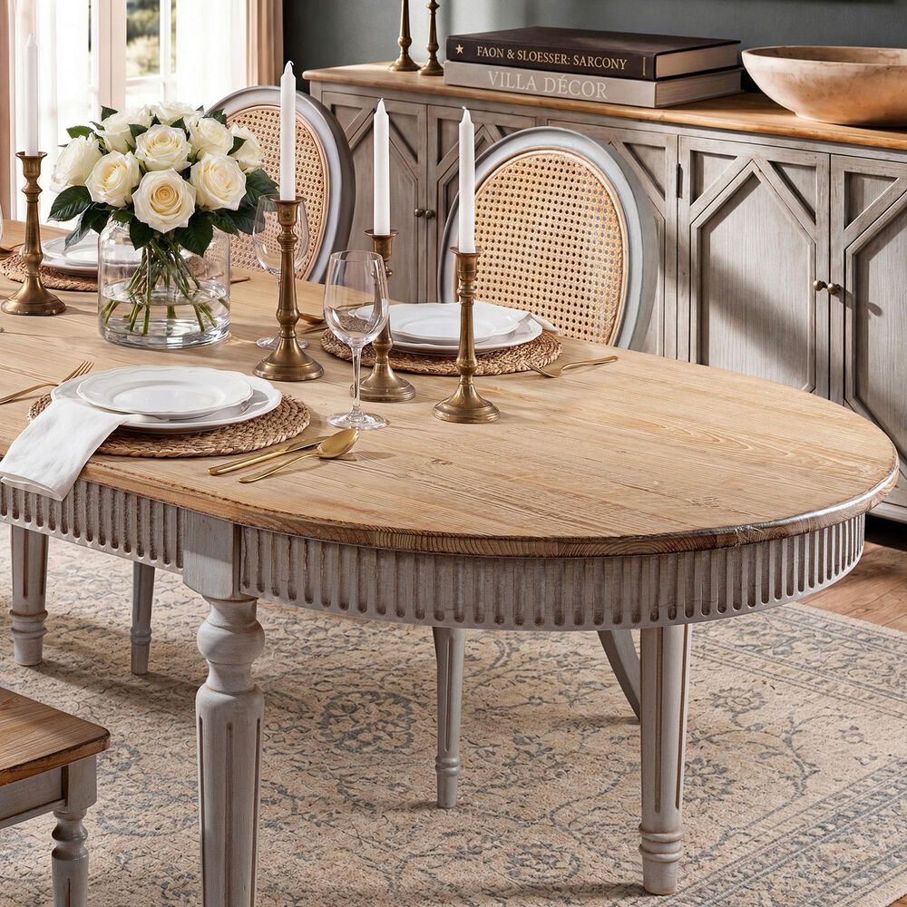 Jennifer Taylor Home Colette Oval Dining Table in Antique Natural Brown and Antique Blue-Grey - Table Only, , large