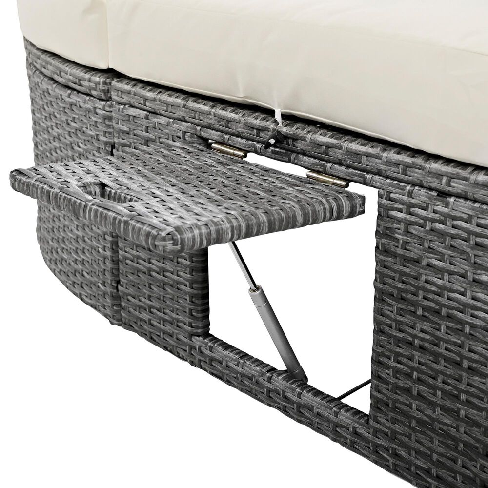 HOMLUX 2-Person Outdoor Daybed with Adjustable Backrests and Foldable Cup Trays in Beige, , large