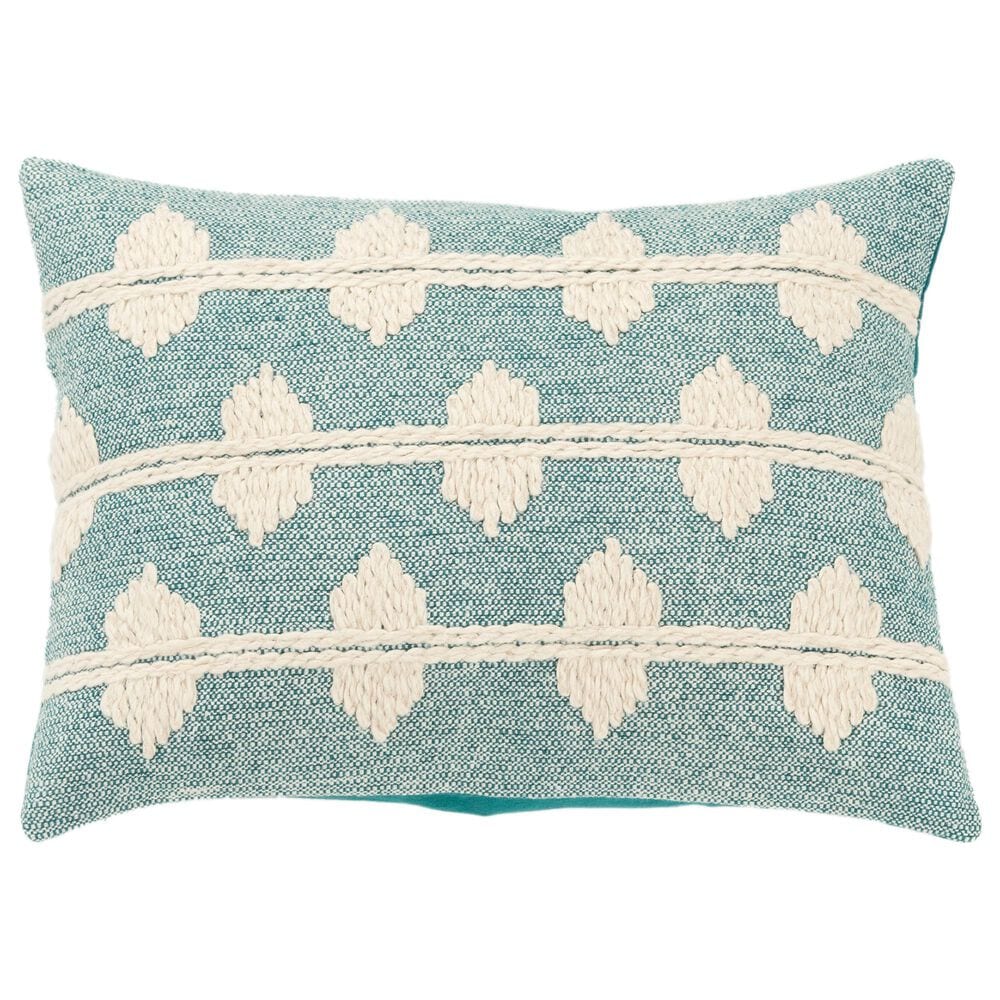 Rizzy Home 14" x 20" Diamond and Striped Down Filled Lumbar Pillow in Ivory and Teal, , large