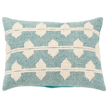 Rizzy Home 14" x 20" Diamond and Striped Down Filled Lumbar Pillow in Ivory and Teal, , large