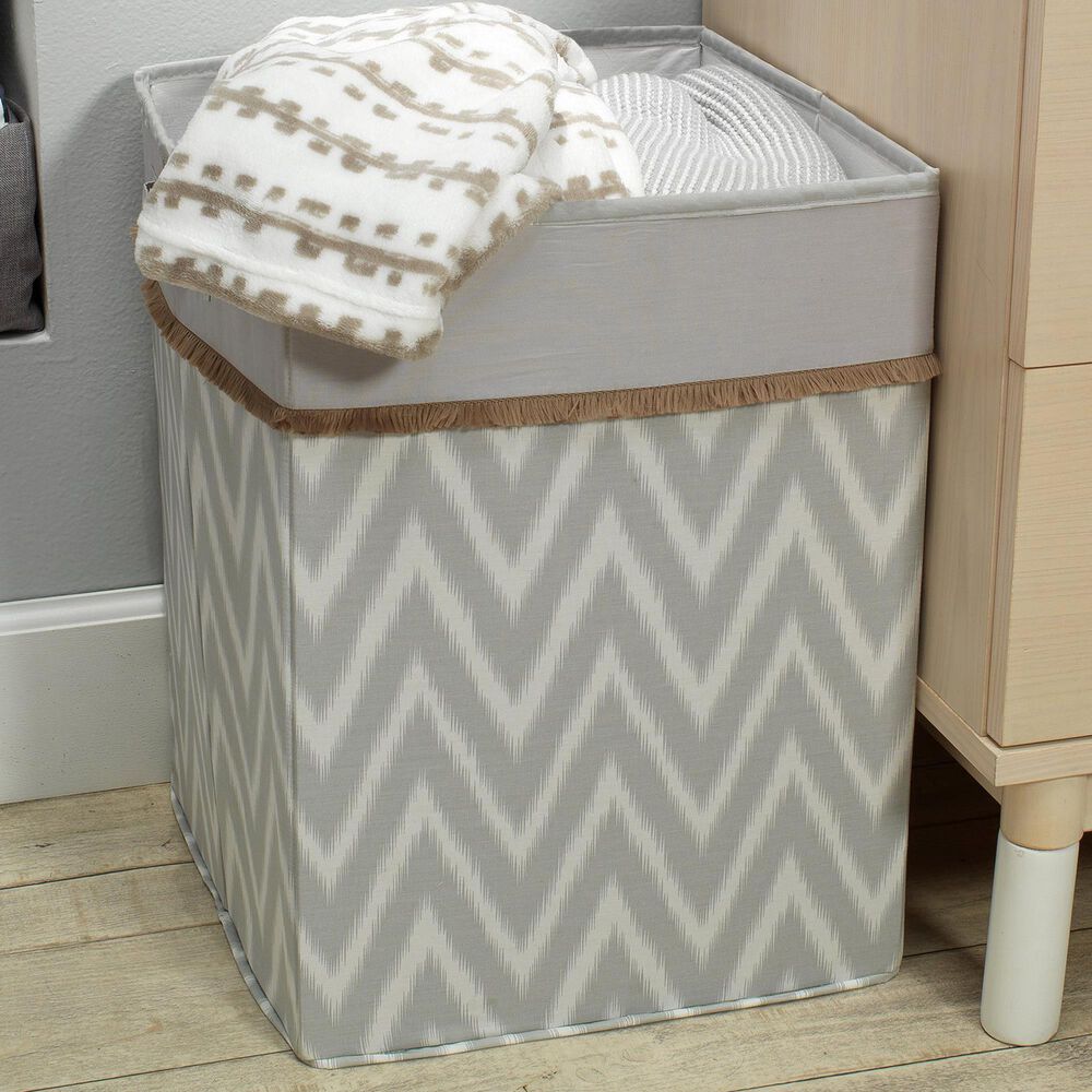 Lambs and Ivy Urban Jungle Chevron Hamper in Gray and White, , large