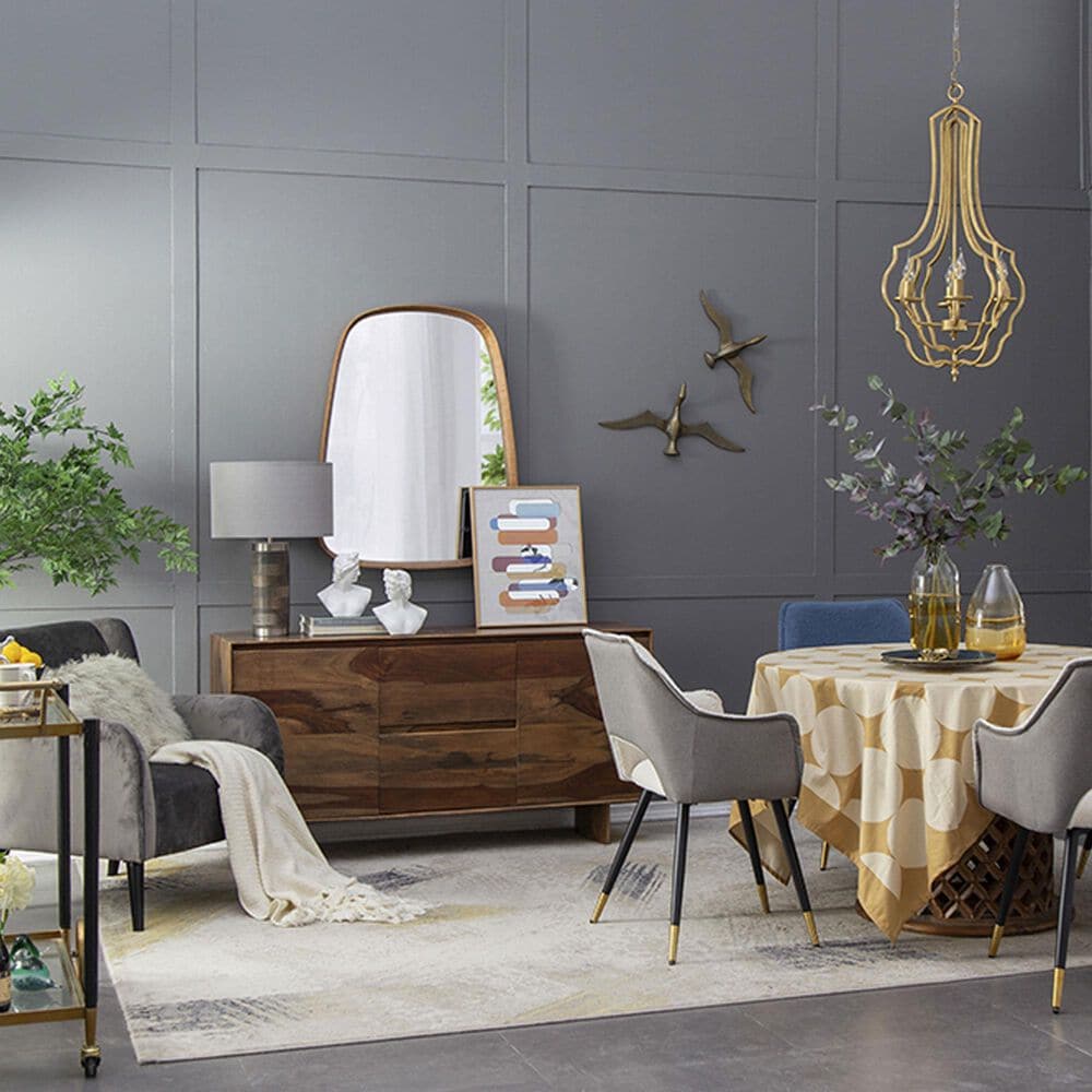 A&amp;B Home Wayne 37.5&quot; Curved Accent Wall Mirror in Brown, , large