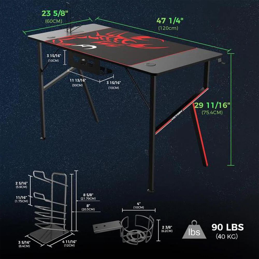 Eureka Llc 47&quot; Captain K Series Gaming Desk - Carbon Fiber Black, , large