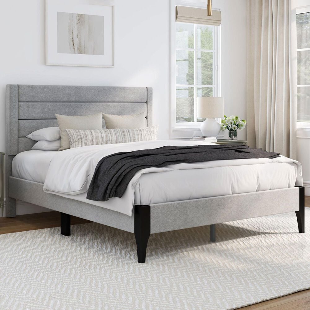 Richlands Furniture Maryhill Queen Platform Bed with Light Gray Upholstery in Black, , large