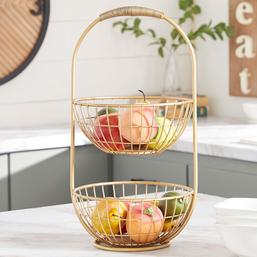 Maple and Jade 20&quot; Traditional Metal Storage Basket in Gold, , large