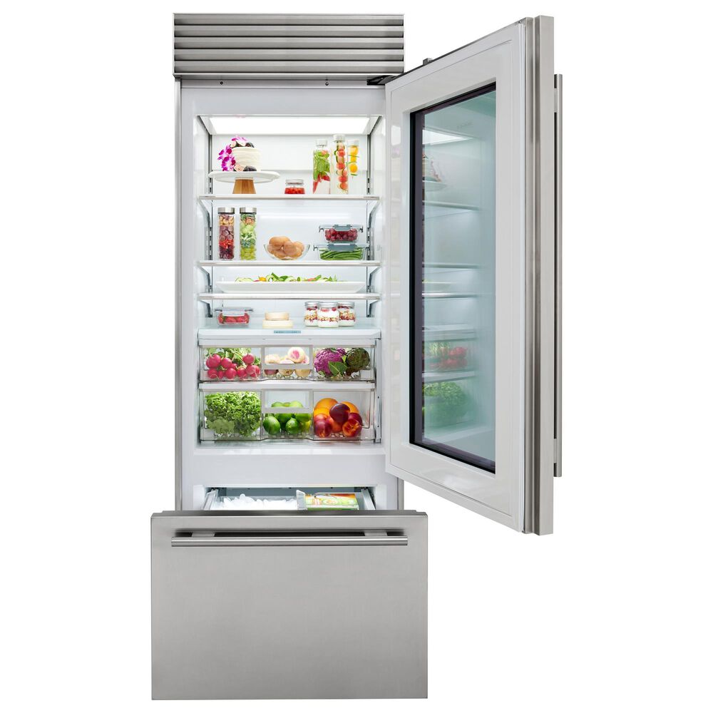 Sub Zero 17 Cu. Ft. Classic Right Hinge Bottom Freezer Refrigerator with Glass Door and Tubular Handle in Stainless Steel, , large